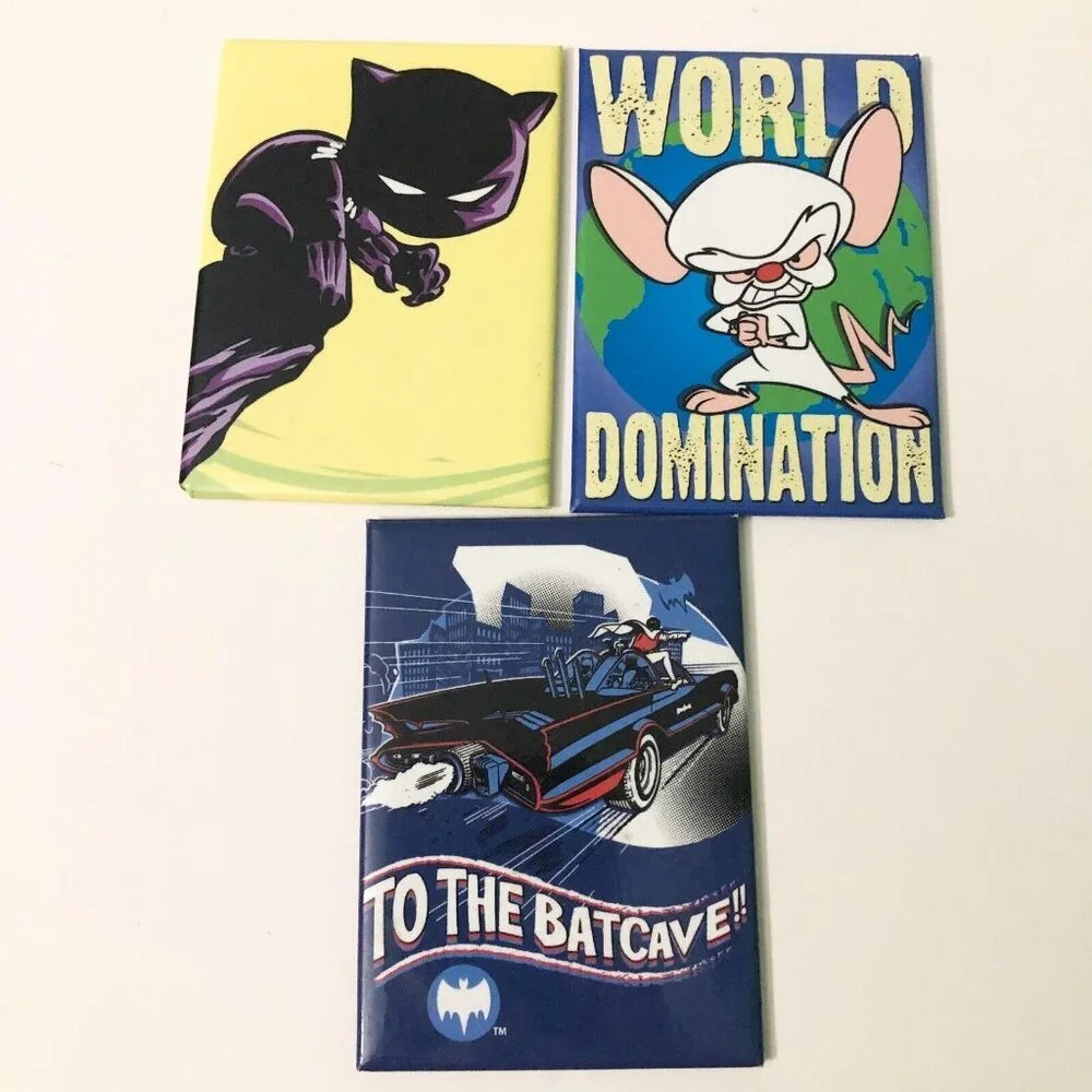 Lot of 3 Magnets Black Panther Pinky and the Brain Batman Ata Boy Magnets